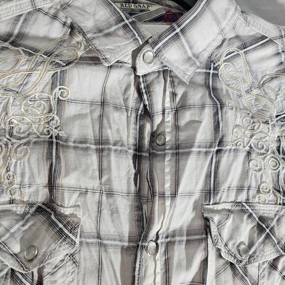 Vintage cyber grunge plaid grey white button up - Picture 3 of 5